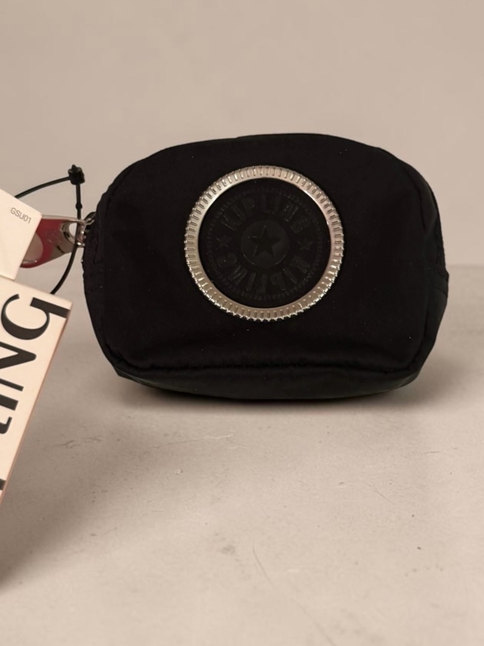 Kipling Black Compact Key & Card Pouch with Silver Logo Accent